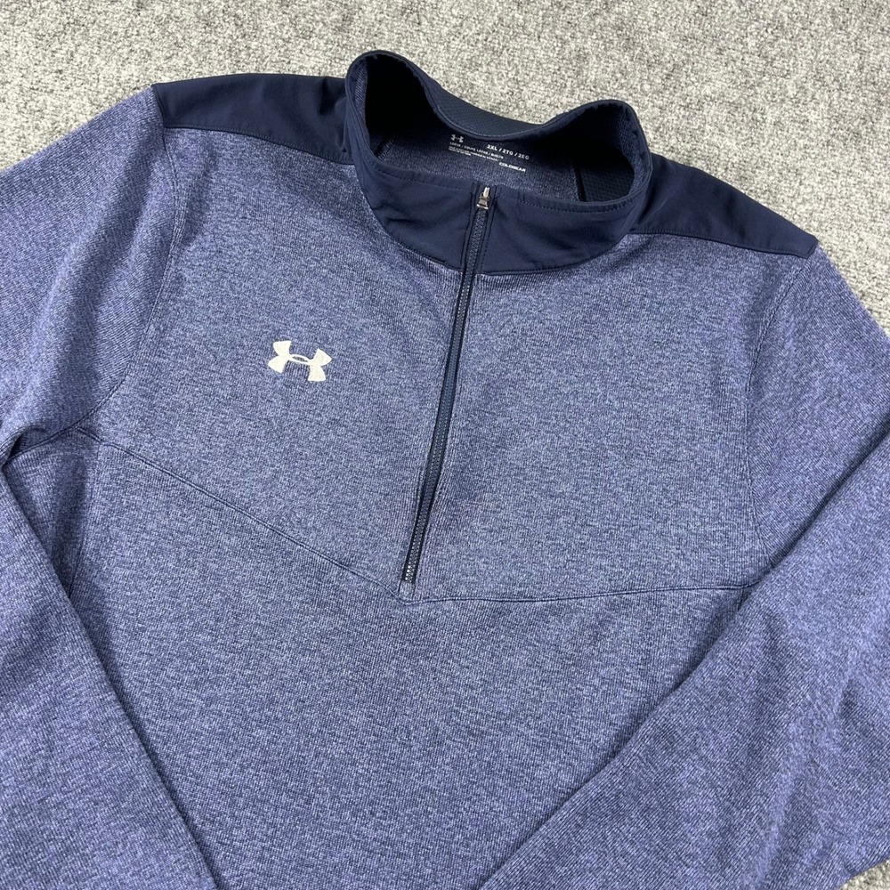 Under Armour Pullover Mens 2XL Blue ColdGear Quarter Zip Heathered Athletic Top